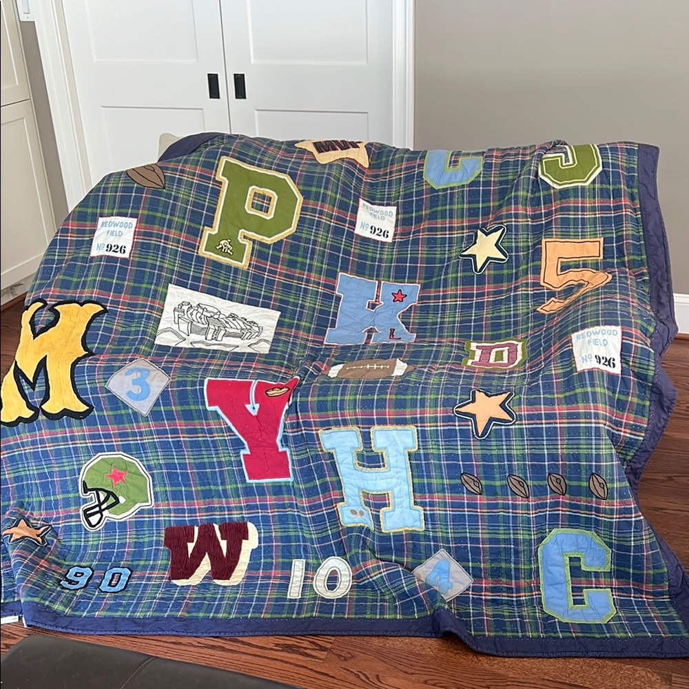 Pottery Barn Kids Plaid Varsity Letter Quilt - Full/Queen size